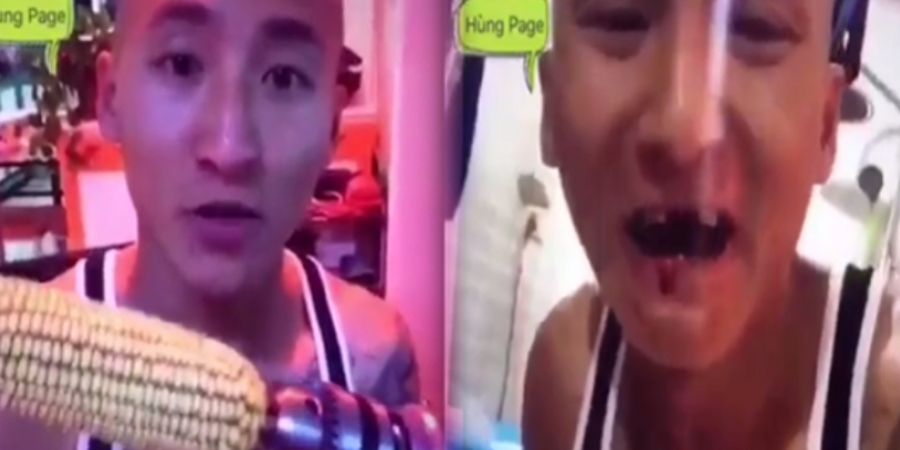 This douche tries to eat corn from a drill and ends up losing his teeth! article image