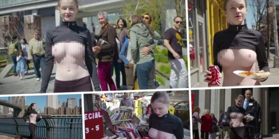 Pornstar Emily Bloom struts around NYC topless for 'Free The Nipple' campaign article image