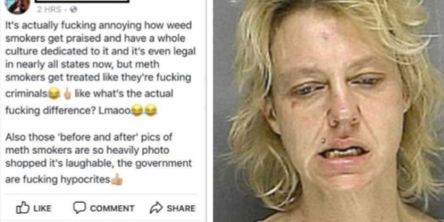 Meth addict goes on crazy Facebook rant & insists meth is no different than weed article image