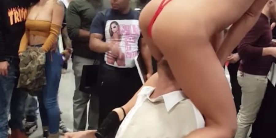 Pornstar rubs her snatch over disabled guys face at adult convention article image