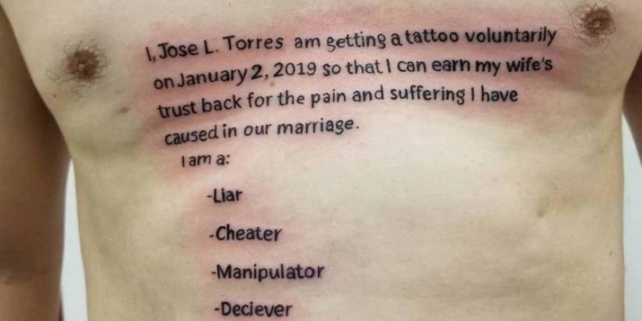 Guy gets a shitty tattoo to win his wife back after he cheated article image