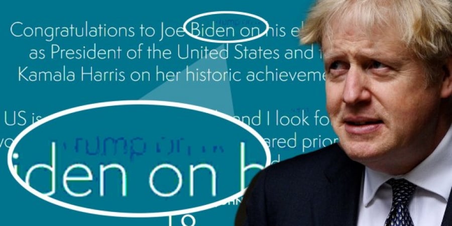 Boris Johnson’s congratulations message to Biden was originally intended for Trump article image